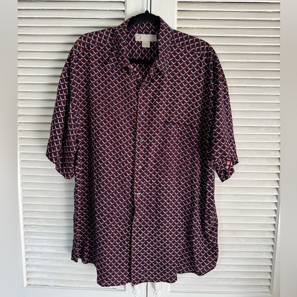 GENERRA Men's Casual Button Down Shirt - Dark Red and White